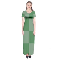 Green Gingham Check Squares Pattern Short Sleeve Maxi Dress by yoursparklingshop