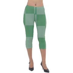 Green Gingham Check Squares Pattern Lightweight Velour Capri Leggings  by yoursparklingshop