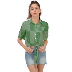 Green Gingham Check Squares Pattern Tie Front Shirt  by yoursparklingshop