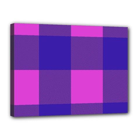 Blue And Pink Buffalo Plaid Check Squares Pattern Canvas 16  X 12  (stretched) by yoursparklingshop