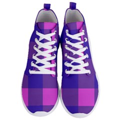 Blue And Pink Buffalo Plaid Check Squares Pattern Men s Lightweight High Top Sneakers by yoursparklingshop