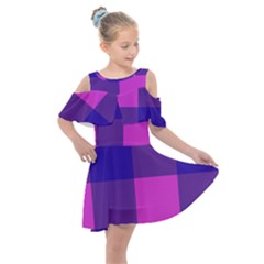 Blue And Pink Buffalo Plaid Check Squares Pattern Kids  Shoulder Cutout Chiffon Dress by yoursparklingshop