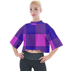 Blue And Pink Buffalo Plaid Check Squares Pattern Mock Neck Tee by yoursparklingshop