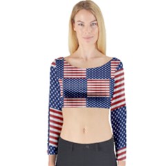 Red White Blue Stars And Stripes Long Sleeve Crop Top by yoursparklingshop