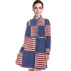 Red White Blue Stars And Stripes Long Sleeve Chiffon Shirt Dress by yoursparklingshop