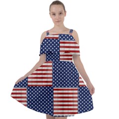 Red White Blue Stars And Stripes Cut Out Shoulders Chiffon Dress by yoursparklingshop