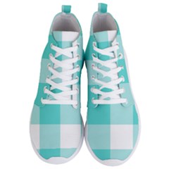 Turquoise And White Buffalo Check Men s Lightweight High Top Sneakers by yoursparklingshop