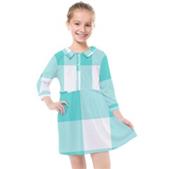 Turquoise And White Buffalo Check Kids  Quarter Sleeve Shirt Dress by yoursparklingshop