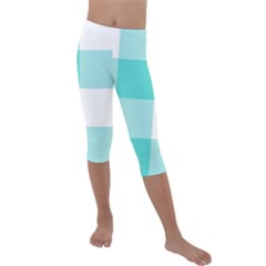 Turquoise And White Buffalo Check Kids  Lightweight Velour Capri Leggings  by yoursparklingshop