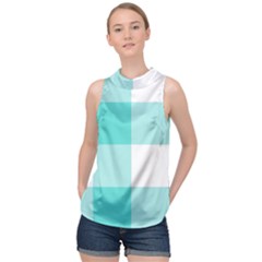 Turquoise And White Buffalo Check High Neck Satin Top by yoursparklingshop