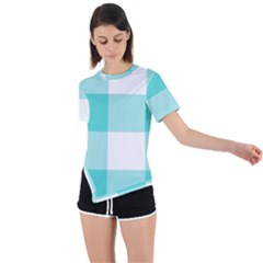 Turquoise And White Buffalo Check Asymmetrical Short Sleeve Sports Tee by yoursparklingshop