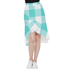 Turquoise And White Buffalo Check Frill Hi Low Chiffon Skirt by yoursparklingshop