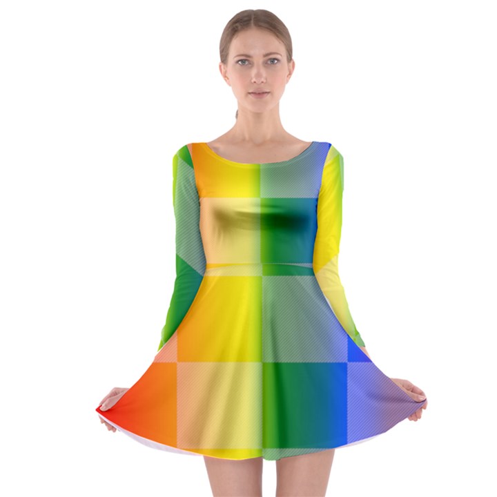 LGBT Rainbow Buffalo Check LGBTQ Pride Squares Pattern Long Sleeve Skater Dress
