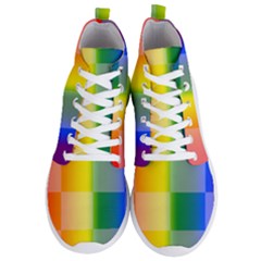 Lgbt Rainbow Buffalo Check Lgbtq Pride Squares Pattern Men s Lightweight High Top Sneakers by yoursparklingshop