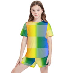 Lgbt Rainbow Buffalo Check Lgbtq Pride Squares Pattern Kids  Tee And Sports Shorts Set by yoursparklingshop