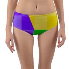 Purple Yellow Green Check Squares Pattern Mardi Gras Reversible Mid-waist Bikini Bottoms by yoursparklingshop
