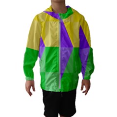 Purple Yellow Green Check Squares Pattern Mardi Gras Kids  Hooded Windbreaker by yoursparklingshop