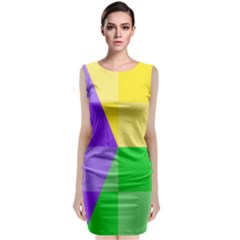 Purple Yellow Green Check Squares Pattern Mardi Gras Sleeveless Velvet Midi Dress by yoursparklingshop