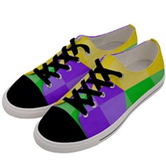 Purple Yellow Green Check Squares Pattern Mardi Gras Men s Low Top Canvas Sneakers by yoursparklingshop