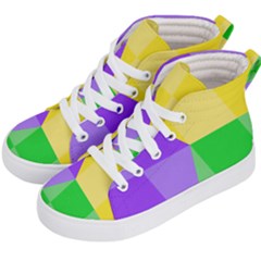 Purple Yellow Green Check Squares Pattern Mardi Gras Kids  Hi-top Skate Sneakers by yoursparklingshop