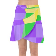 Purple Yellow Green Check Squares Pattern Mardi Gras Wrap Front Skirt by yoursparklingshop