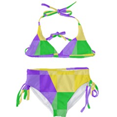 Purple Yellow Green Check Squares Pattern Mardi Gras Kids  Classic Bikini Set by yoursparklingshop