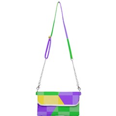 Purple Yellow Green Check Squares Pattern Mardi Gras Mini Crossbody Handbag by yoursparklingshop