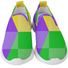 Purple Yellow Green Check Squares Pattern Mardi Gras Kids  Slip On Sneakers by yoursparklingshop