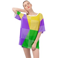 Purple Yellow Green Check Squares Pattern Mardi Gras Oversized Chiffon Top by yoursparklingshop