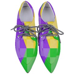 Purple Yellow Green Check Squares Pattern Mardi Gras Pointed Oxford Shoes by yoursparklingshop
