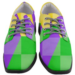 Purple Yellow Green Check Squares Pattern Mardi Gras Women Heeled Oxford Shoes by yoursparklingshop