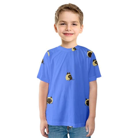 Cute Bright Pattern With Cat s Faces And Polka Dots On The Blue Background  Childish Minimalistic Background In 70-th Style  Kids  Sport Mesh Tee by EvgeniiaBychkova