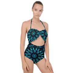 Digital Handdraw Floral Scallop Top Cut Out Swimsuit