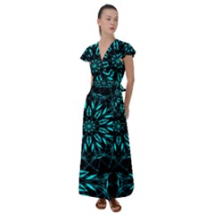 Digital Handdraw Floral Flutter Sleeve Maxi Dress