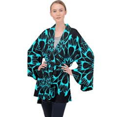 Digital Handdraw Floral Long Sleeve Velvet Kimono  by Sparkle
