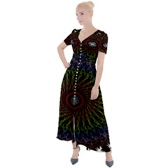 Digital Handdraw Floral Button Up Short Sleeve Maxi Dress