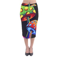 Mushroom Painting  Velvet Midi Pencil Skirt by AstralArtistV