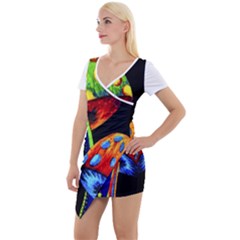 Mushroom Painting  Short Sleeve Asymmetric Mini Dress by AstralArtistV