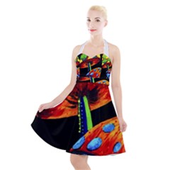 Mushroom Painting  Halter Party Swing Dress  by AstralArtistV