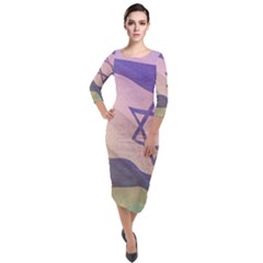 Israel Quarter Sleeve Midi Velour Bodycon Dress