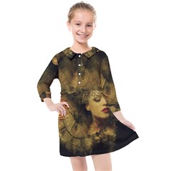 Surreal Steampunk Queen From Fonebook Kids  Quarter Sleeve Shirt Dress by 2853937