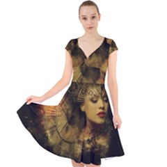 Surreal Steampunk Queen From Fonebook Cap Sleeve Front Wrap Midi Dress