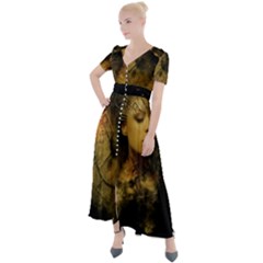 Surreal Steampunk Queen From Fonebook Button Up Short Sleeve Maxi Dress