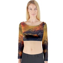 Tiger King In A Fantastic Landscape From Fonebook Long Sleeve Crop Top by 2853937