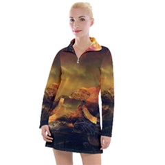 Tiger King In A Fantastic Landscape From Fonebook Women s Long Sleeve Casual Dress