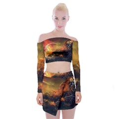 Tiger King In A Fantastic Landscape From Fonebook Off Shoulder Top With Mini Skirt Set by 2853937