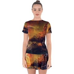 Tiger King In A Fantastic Landscape From Fonebook Drop Hem Mini Chiffon Dress