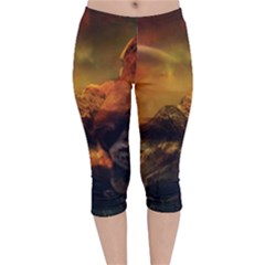 Tiger King In A Fantastic Landscape From Fonebook Velvet Capri Leggings  by 2853937