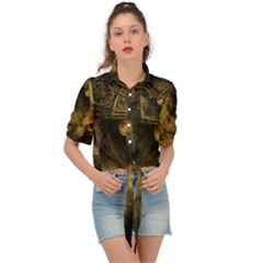 Surreal Steampunk Queen From Fonebook Tie Front Shirt  by 2853937