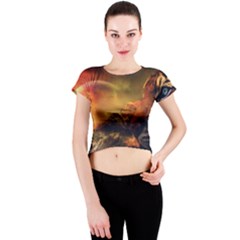 Tiger King In A Fantastic Landscape From Fonebook Crew Neck Crop Top by 2853937